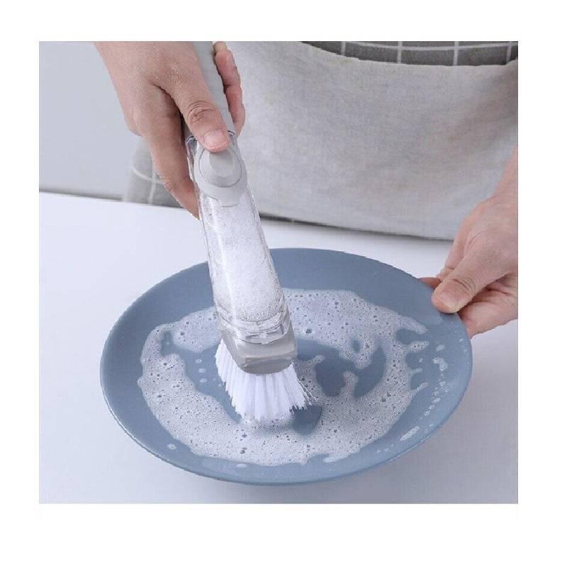 Premium Automatic Liquid Dispensing Long Handle Pot Cleaning Brush With Non-stick Features For Effortless Kitchen Cleaning