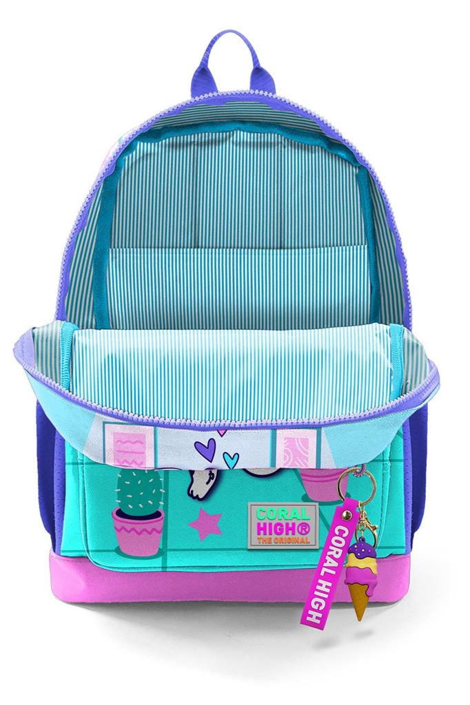 coral high Детский школьный рюкзак бирюзово-розового цвета с мороженым и котом 23751