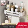 Bathroom Shelves No Drill Shampoo Storage Rack Wall Mounted Shower Corner Shelf Space Aluminum Kitchen Organizer Rack