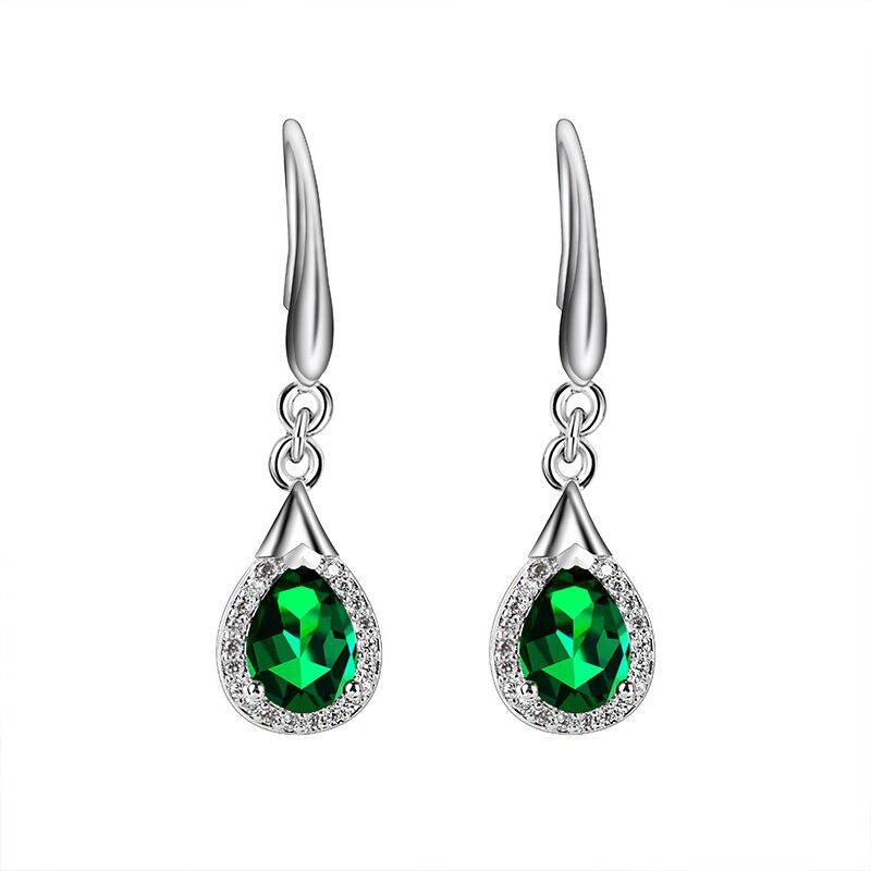 POMOiii Classic Copper Alloy Earrings For Women Green Zircon Fashion Ear Drop Female Gifts Engagement Jewelry