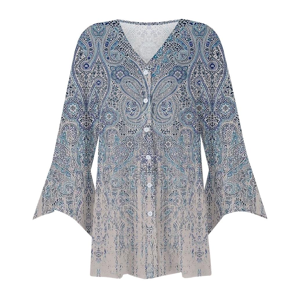 Women's Shirt Blouse Outerwear Print 3/4 Length Sleeve Casual Holiday Basic Button Tops