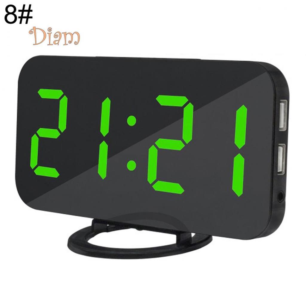 CO&LO Fashion Digital LED Mirror Dual USB Port Rechargeable Dimmer Snooze Alarm Clock