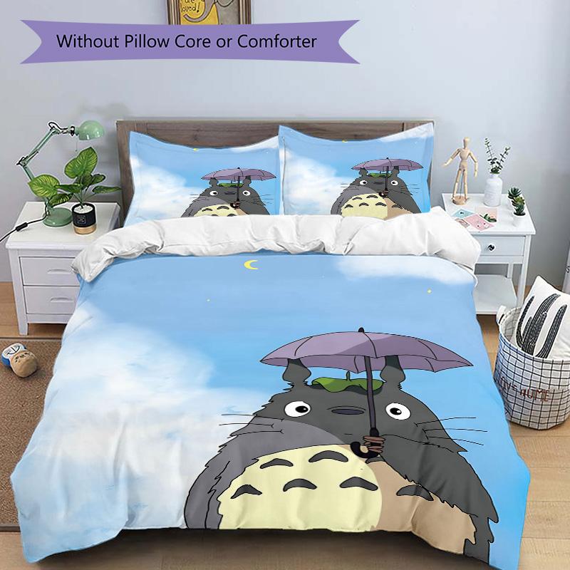 Neighbor Totoro Print 3Pcs Bedding Setduvet Cover With 2 Bedropillowcase Home Birthday Gift