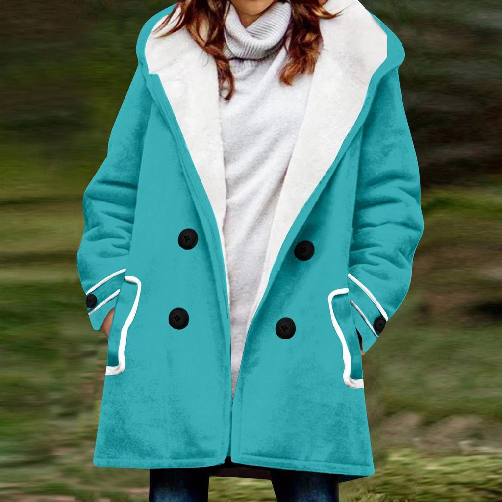 Женское зимнее пальто, теплое мохнатое пуховое пальто с капюшоном и пуговицами, куртка