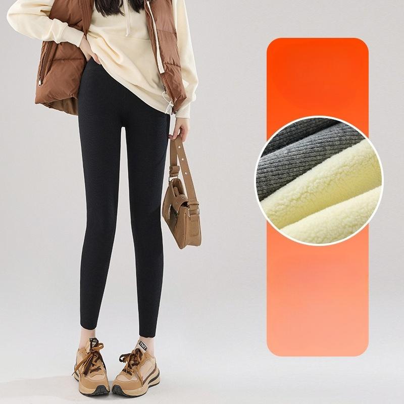 Fleece Lined Thick Sherpa Ribbed Leggings Women Outdoor Wear Winter Slim Fit Plus Size High Waist Cotton Pants