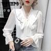 V-neck Chiffon Shirt Women's Long-sleeved Spring and Summer Tops Design Niche Lantern Sleeve Chiffon Shirt