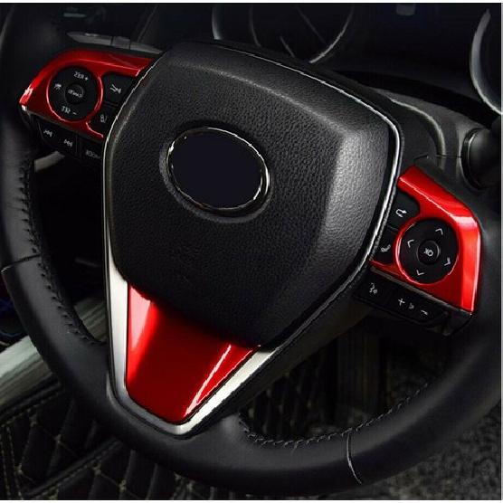 For 2018 Toyota Camry ABS Red Interior Steering Wheel Cover Trim 3PCS