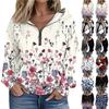 Women's Fashion Printing Long Sleeve Loose Half Zippered Hoodie With Pockets