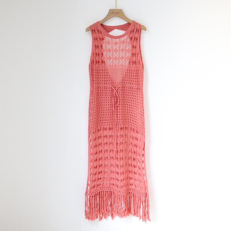 Летнее женское полое вязаное сексуальное платье с кисточками, пляжное бикини, прикрытие, праздничный купальник, длинное платье