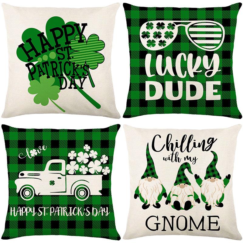 Combination Festival Cushion St. Patrick's Day Cushion Green Plaid Four-leaf Clover Sofa Cushion
