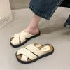 МОДНЫЕ Ретро-тапочки, верхняя женская обувь, новинка 2024 года, летние сабо на плоской подошве, женские сандалии, удобные дешевые повседневные черные кожаные туфли