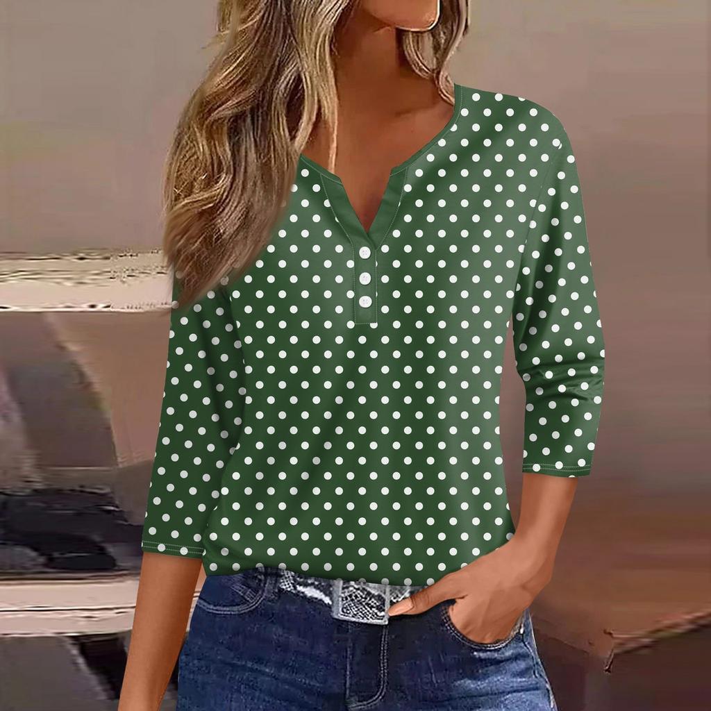 Women's T Shirt Tee Print Button 3/4 Sleeve Daily Weekend Fashion Basic V- Neck Regular Top