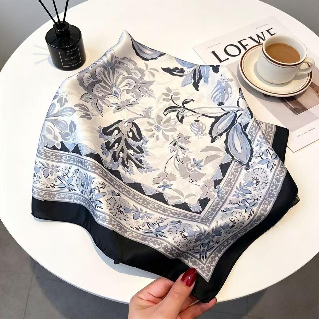 70CM×70CM Imitation Silk Printed Versatile Scarf for Women - Multifunctional Decorative Silk Neck Scarf