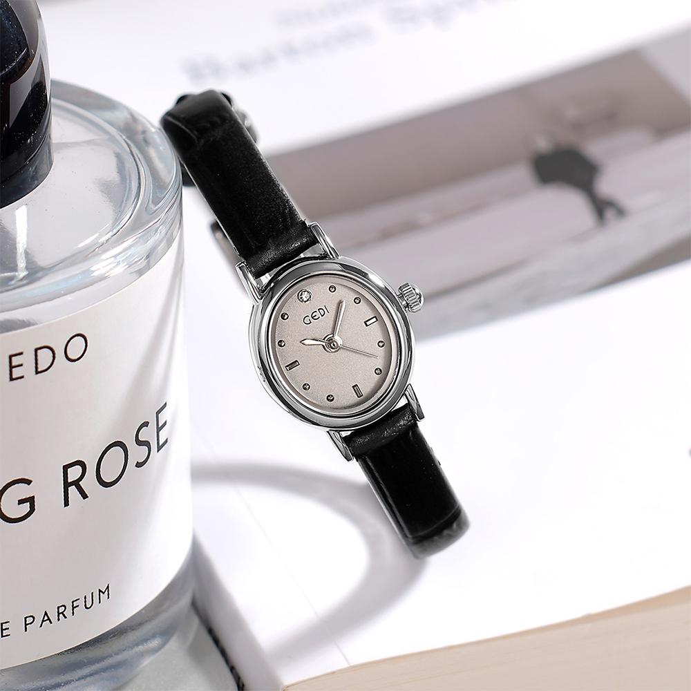 GEDI Vintage Small Watch Woman Elegant Oval Leather Strap Quartz Ladies Watches Wristwatch Waterproof Fashionable