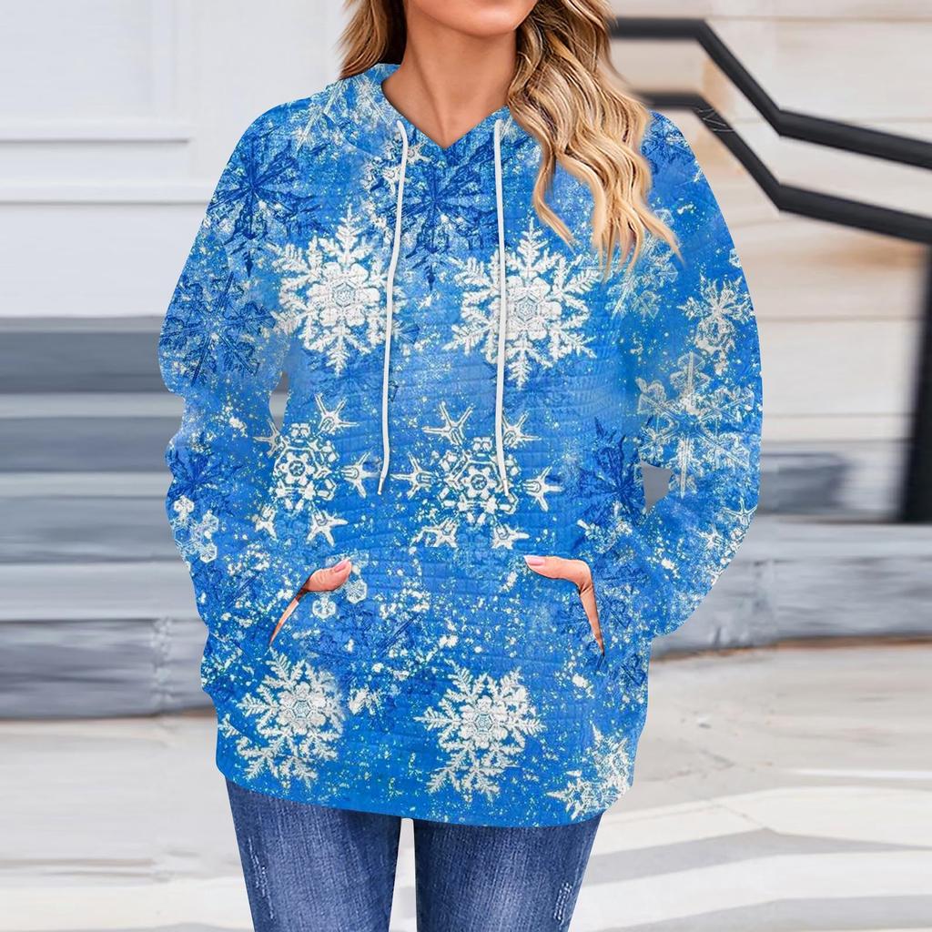 Женская повседневная толстовка с длинным рукавом и принтом «Снег», свободный пуловер с капюшоном