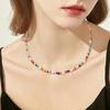 Women Necklace Colorful Beads Faux Pearl Smooth Bohemian Style Adjustable Length Lobster Clip Alloy Clavicle Necklace Neck Jewelry