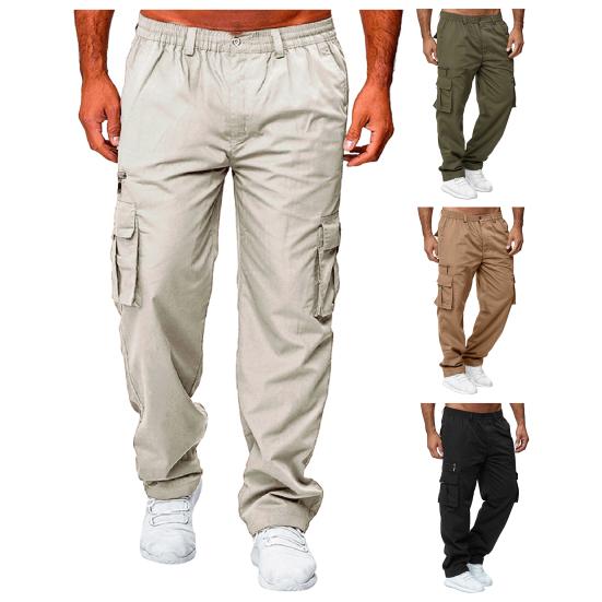 Мужские брюки-карго весна-осень с несколькими карманами, эластичный пояс, прямые штанины