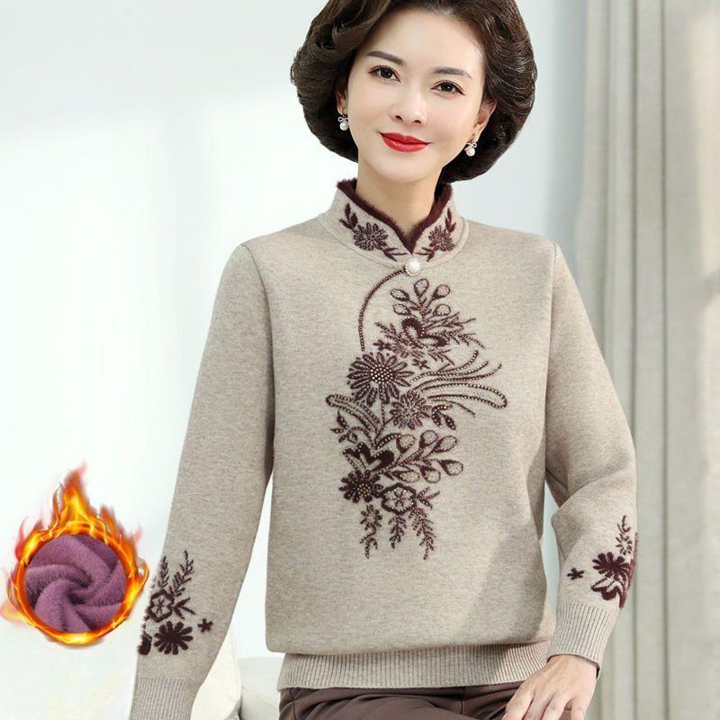 Осень Зима Женский Свитер из Норкового Флиса Свободный Большого Размера Вышитый Пуловер Флис Утепленный Вязаный Топ