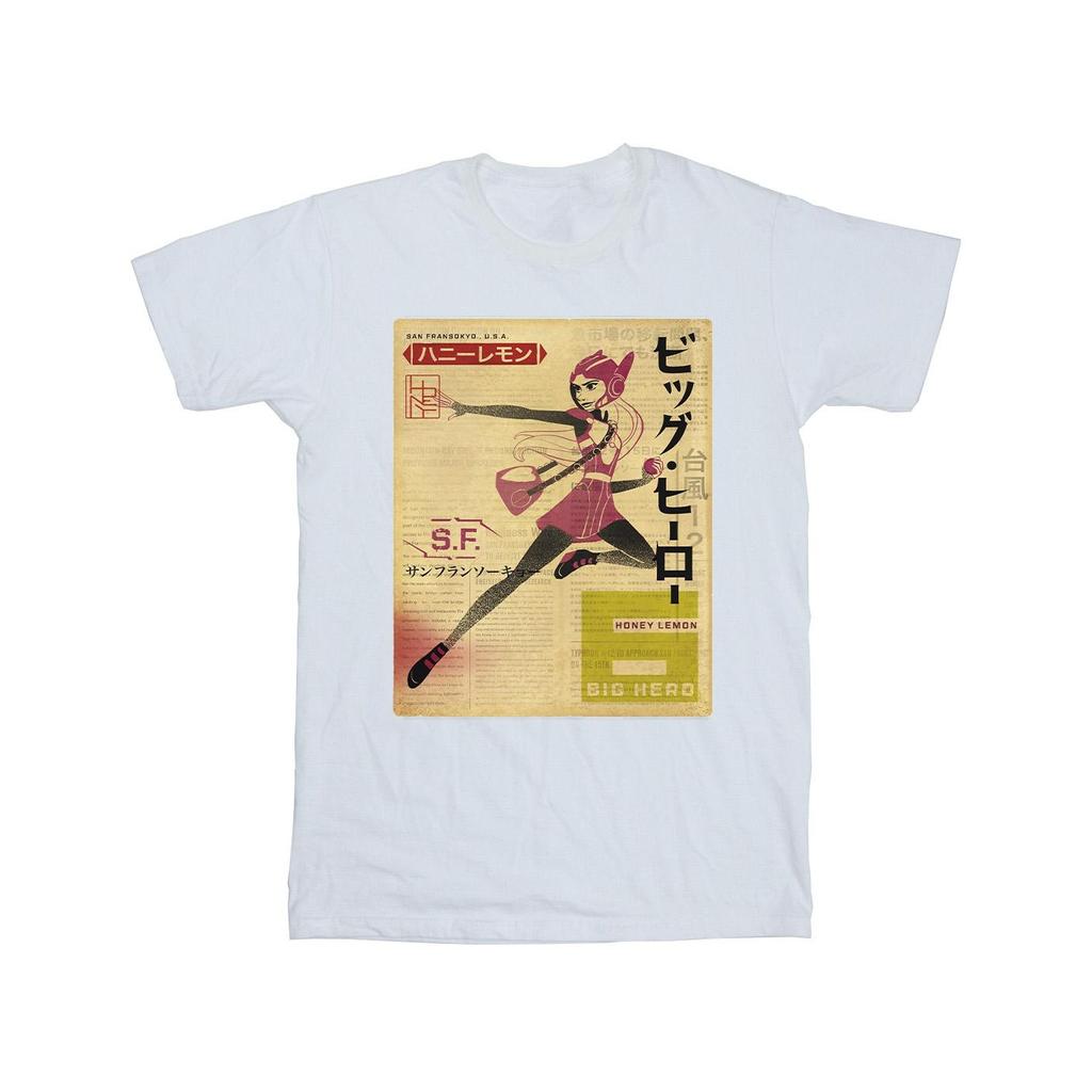 Disney Girls Big Hero 6 Baymax Honey Lemon Newspaper Cotton T-Shirt