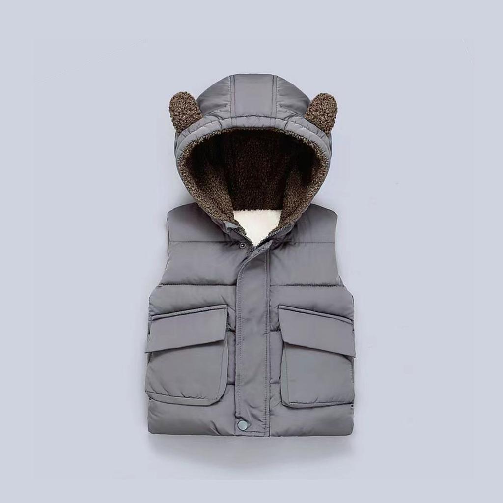 Toddler Hooded Vest with Bear Ears, Warm Padded Gilet for Boys and Girls, Autumn Spring Outfit, Age 1–6