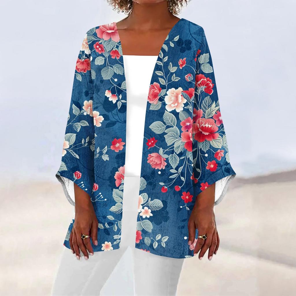 Women's Casual And Fashionable Printed Lightweight Mid Length Jacket Cardigan Cardigan