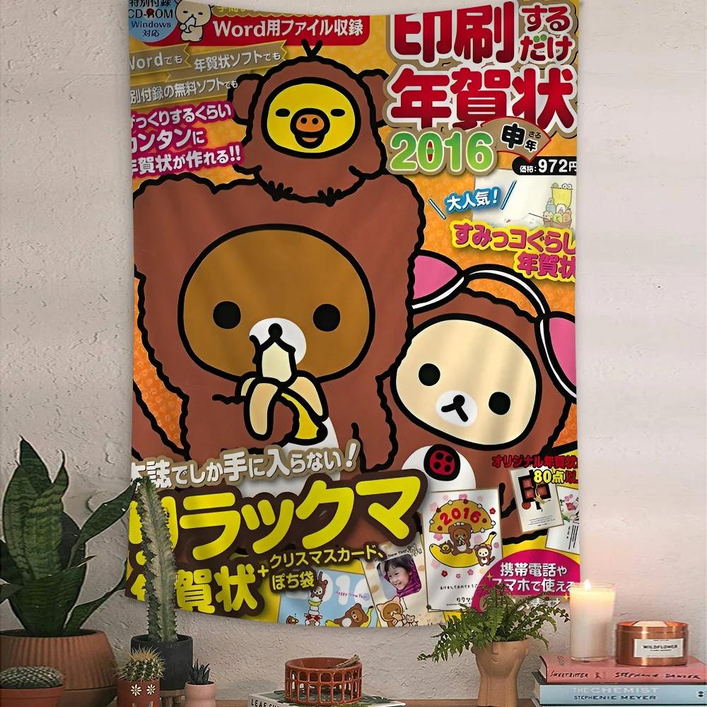 VIKAMA Kawaii Cartoon Lazy Bear Tapestry Bohemian Japanese Style Wall Hanging Cute Home Bedroom Wall Decor