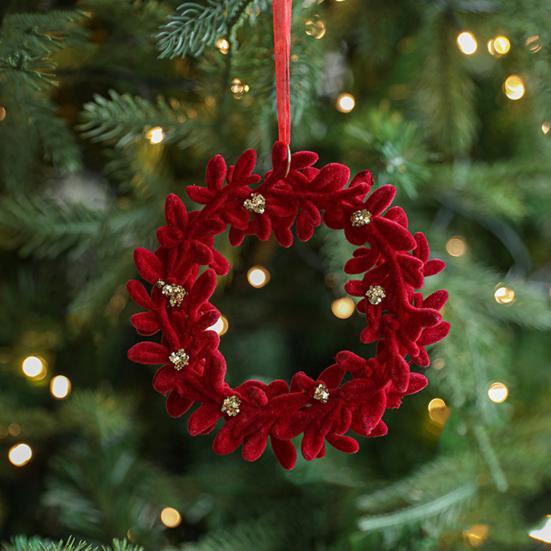 Рождественские украшения Красный Флокированный Конфетный тростник Олень Бант Снежинка Подвесное украшение для дома на елке