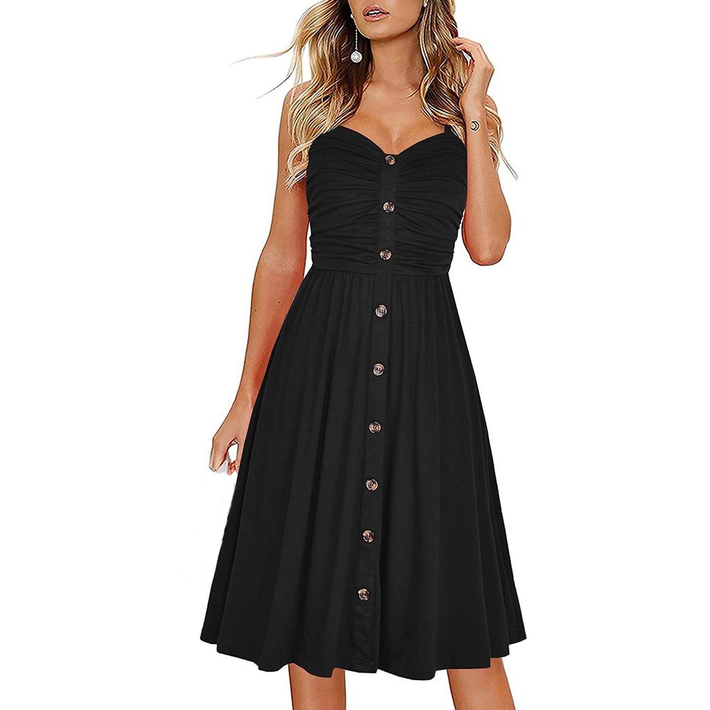 Fashion Women's Casual V-Neck  Printed Button Straight Knee Length Dress