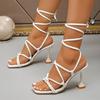 2025 Summer Large Size Women's Shoes Sexy Square Head Straps Stiletto High Heels Cross Straps Sandals Women