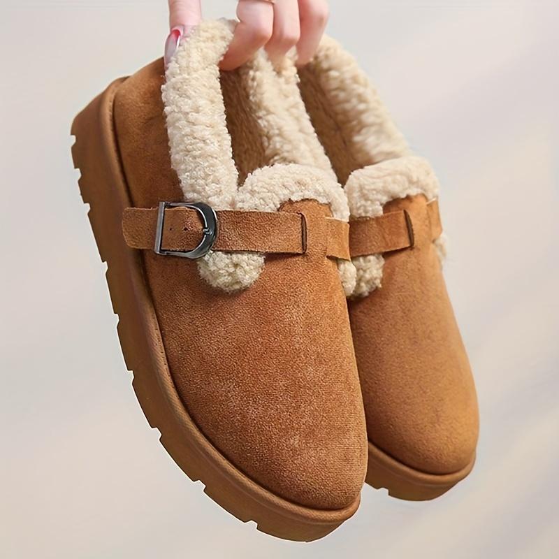 [Ботильоны на флисовой подкладке] Уютные ботильоны на флисовой подкладке - Женские повседневные туфли на платформе средней высоты - Круглый носок, верх из ткани, резиновая подошва, зимние