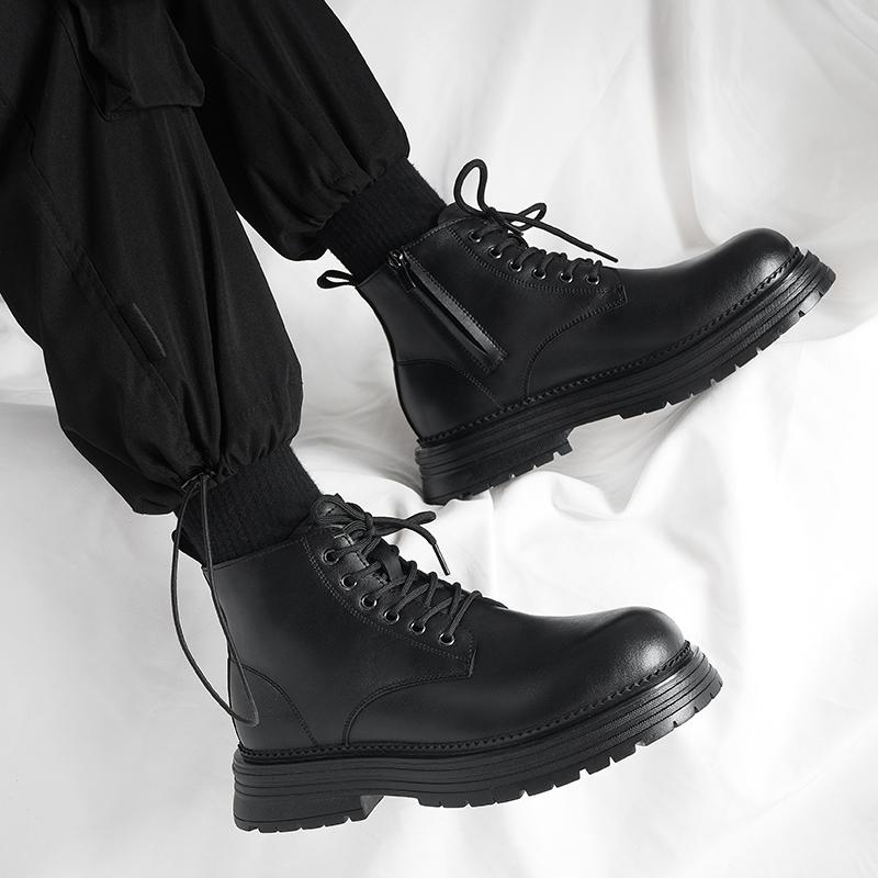 Черные мужские ботинки на толстой подошве Модный и трендовый мужской стиль Уличный мотоцикл Повседневный офисный вечерний взрослый обувь популярный