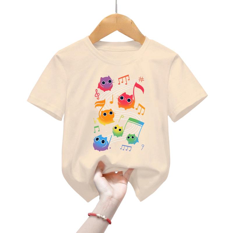 Детские футболки Meowlody с героями мультфильмов, радужная музыкальная футболка с принтом кота для девочек и мальчиков, От 2 до 13 лет, детская одежда с короткими рукавами с мультяшным животным котом
