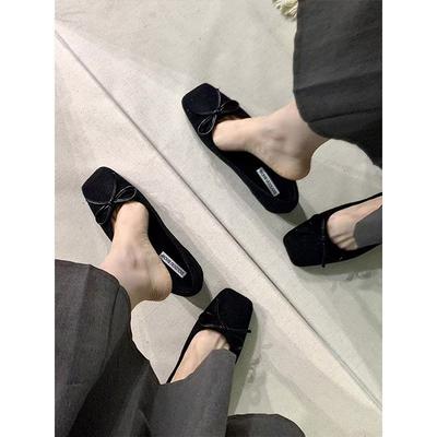 Вечерний ветер женские туфли одинарки новые бантик черные туфли-бини ретро французский квадратный носок неглубокий вырез балетки