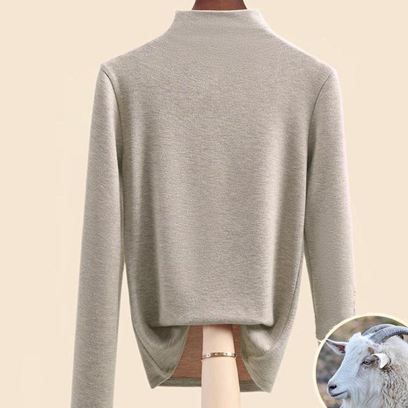 Осенне-зимняя женская нижняя рубашка, кашемировый дралон, шелковый шелковый топ с полувысоким воротником и внутренней подкладкой для волос, теплые топы