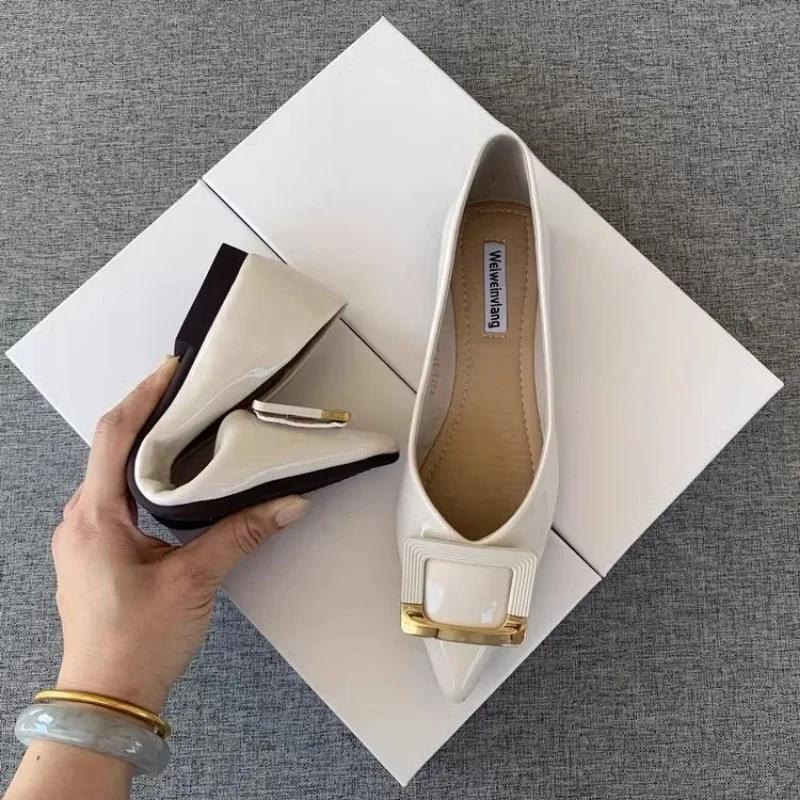 Черные туфли с острым носком на плоской подошве из лакированной кожи Joker, удобные туфли Lok Fu на мягкой подошве, женские туфли больших размеров