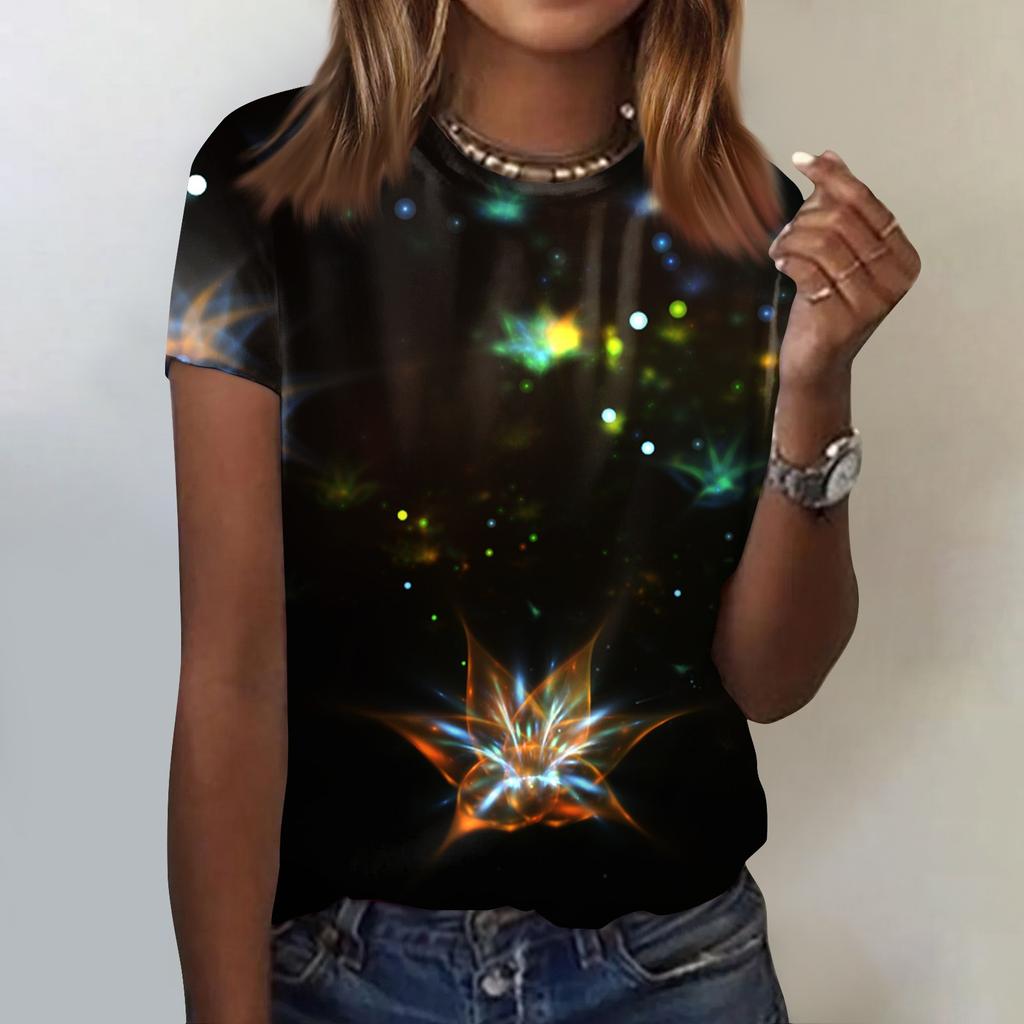 Женская модная повседневная футболка с коротким рукавом и круглым вырезом с принтом Galaxy