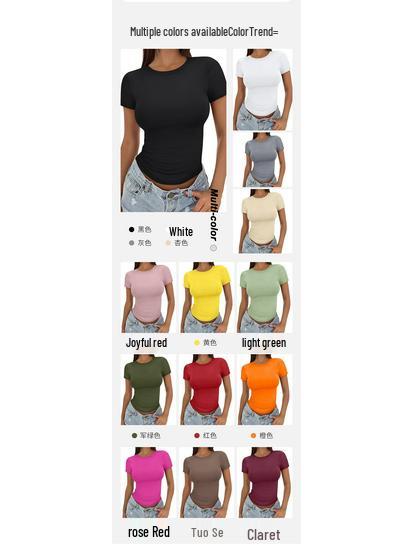 Женский летний кроп-топ в европейском и американском стиле - с коротким рукавом, модный, облегающий.