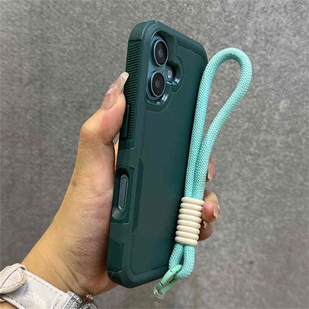 Luxury Solid Color Lanyard Soft Phone Case For iPhone 16 15 14 13 12 11 XS Pro Max Plus XR Camera Protection Shockproof Cover