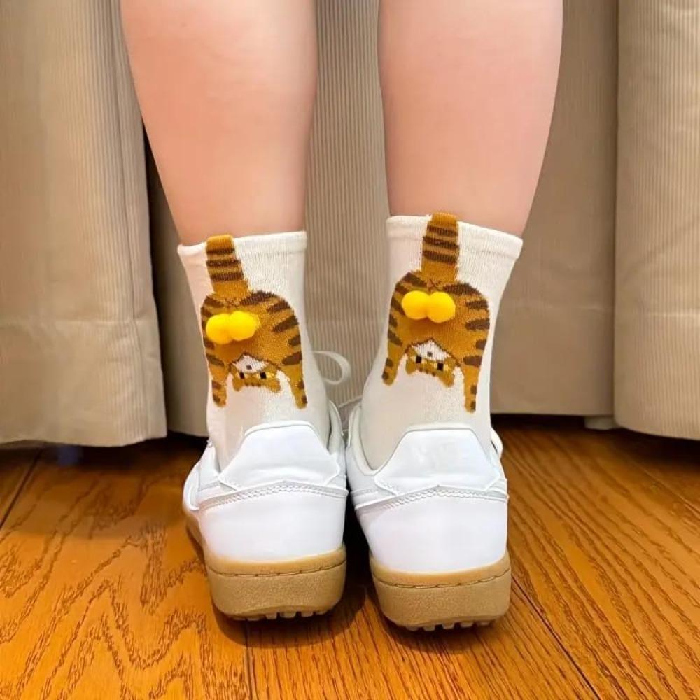 5 пар 3D носков с кошачьими лапками, воротником с бубенчиком и пушистым хвостом - Толстые теплые зимние гольфы/носки до щиколотки