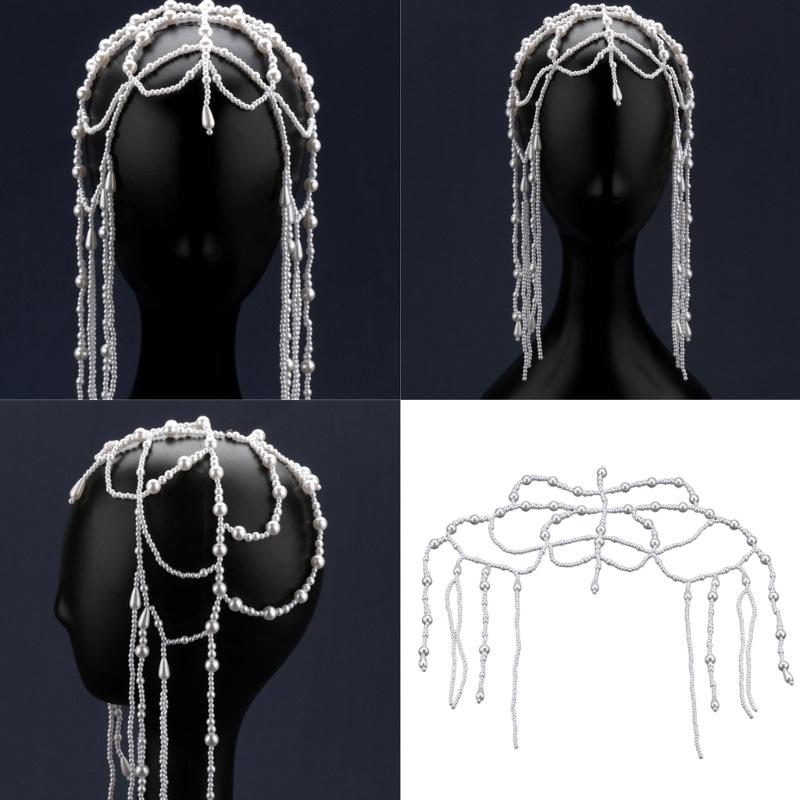 Pearls Tassels Hairpiece Elegant Weddings Headdress Original Handmade Headwear for Weddings and Parties