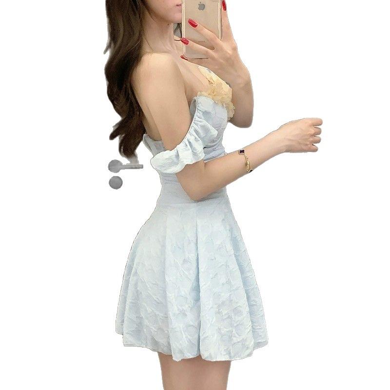 Pure desire wind swimsuit one-piece skirt type sexy pure desire wind bath hot spring vacation small breasts gather fairy summer