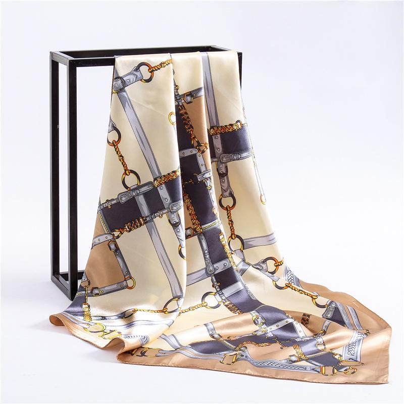 Fashion Hijab Scarf For Women Print Silk Satin Hair Scarfs Kerchief 90*90cm Square Neckerchief Headband Scarves For Ladies
