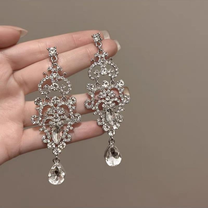 Серьги-подвески с серебряной иглой, бриллиантовым цветком, каплей воды и кисточкой, преувеличенные серьги, легкая роскошь, премиальные серьги для женщин