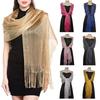 Women Elegant Evening Dresses Shawls Golden Silvery Wire Tassels Female Party Wedding Accessories Scarf