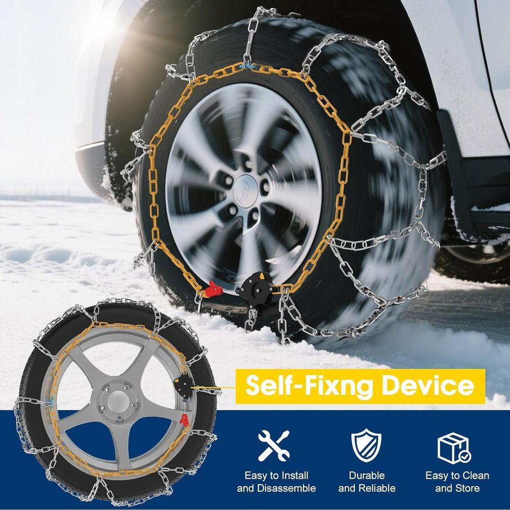 Auto-Fixing Snow Chains, 30s Quick Fit Easy Installation Tire-Chains, Portable Reusable High Carbon Steel Anti Slip Tire Chain f