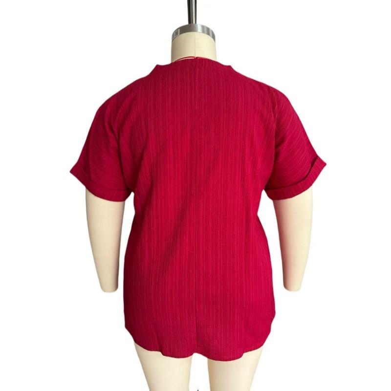 Simple V Neck Casual Summer Blouse Large Size Short Sleeve Fashion Elegant Buttons Shirts Ladies Solid Color Office Tops Elegant Sweet Clothing