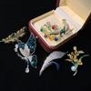 Luxurious Copper Zircon Colored Peacock Brooch Stylish Elegant Butterfly Pin Coat Sweater Dress Feather Accessories Women Gift