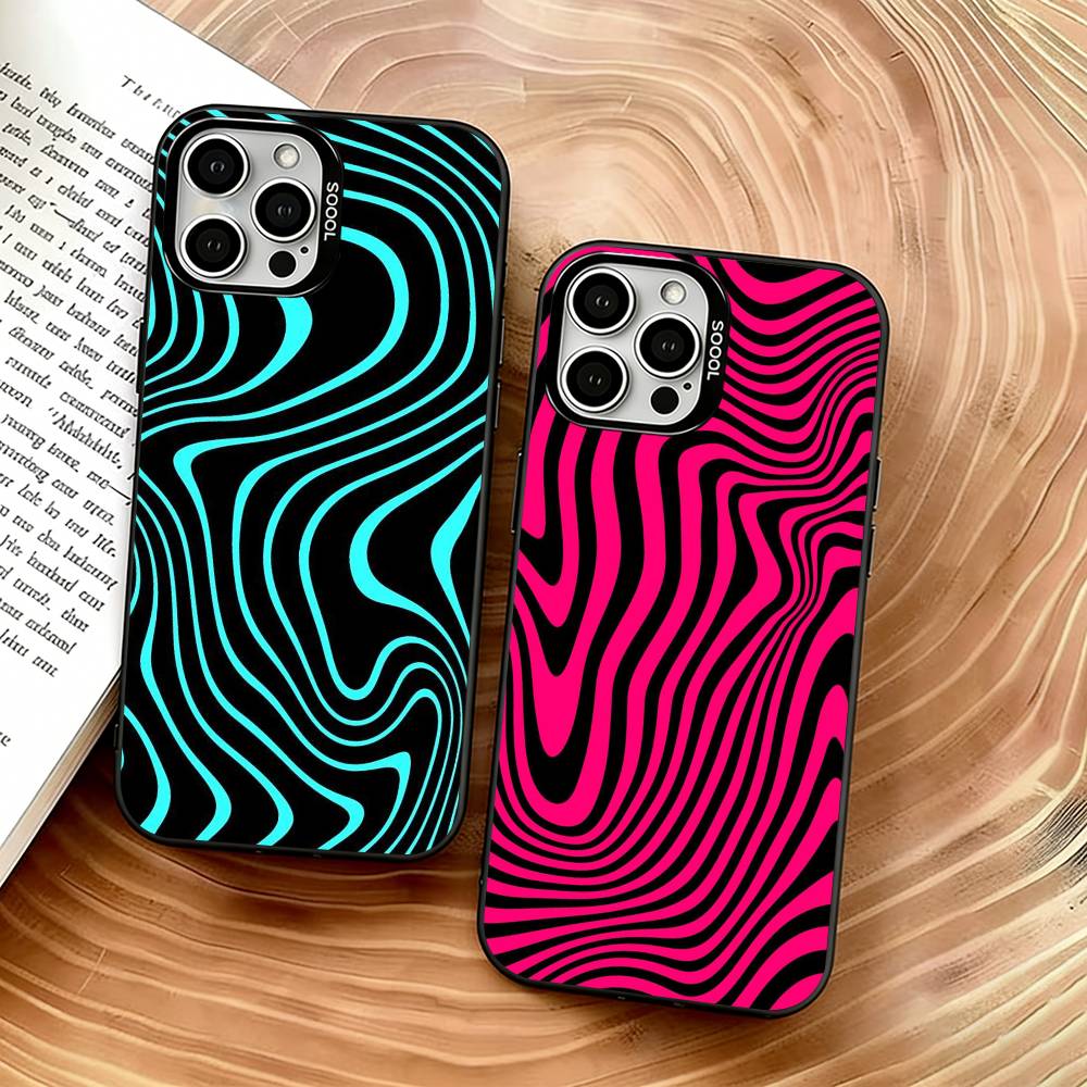 Linear form Phone Case For iPhone 17,16,15,14,13,12,11 Plus,Pro Max,XS,Colorful Silver Black Cover