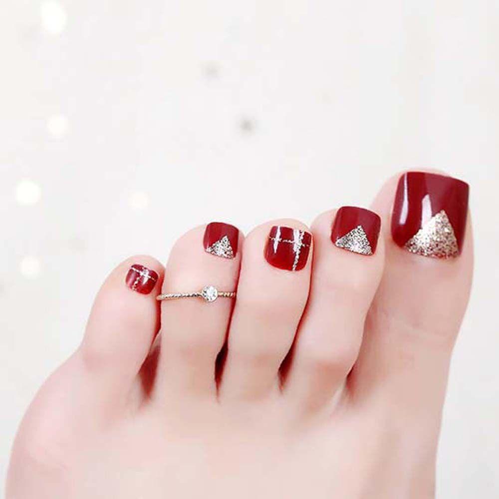 Glue Feet Nails Short Nails Patch Fake Toe Nails Gold Powder False Toenails Full Cover False Nails