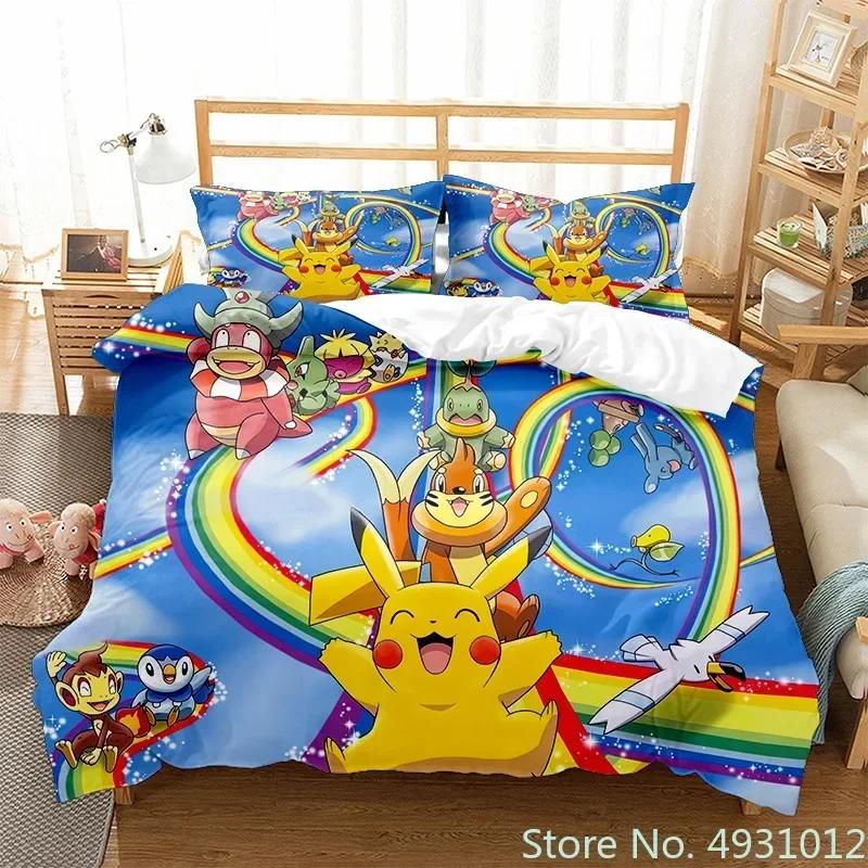 3D Anime Pikachu Bedding Set Duvet Cover Quilt Cover Pillowcase Double Queen King Size Baby Child Kids Bedroom Home Textile